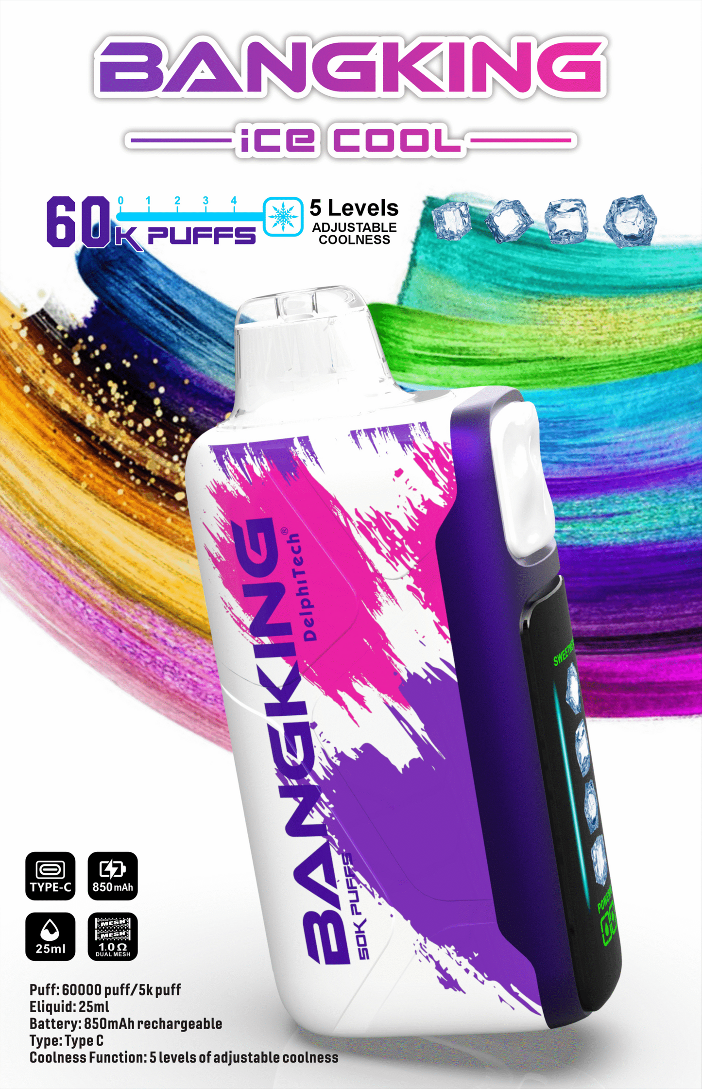 爆品上市 Bang King Ice Cool 60000口 一次性拋棄式菸 5檔涼度調節