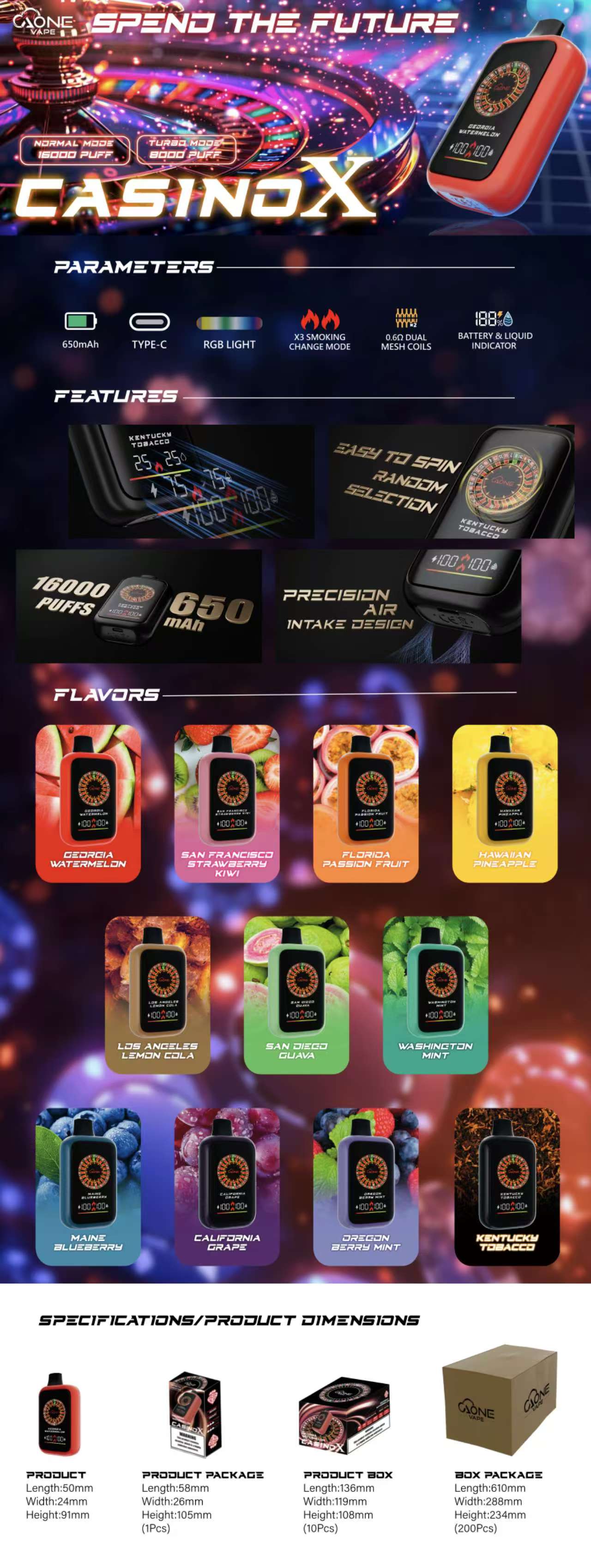 正版AONE VAPE CasinoX 16000口 拋棄式菸 賭場一次性電子煙